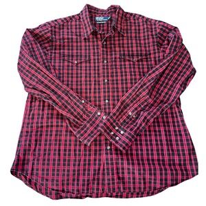 Polo by Ralph Lauren Classic Western Plaid Snap Button Long Sleeve Shirt XL